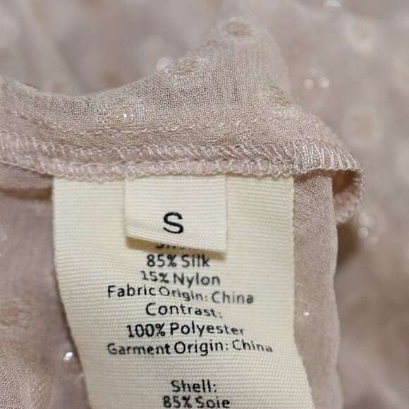 L'Agence Pearl Peasant Silk Blouse in Beige Metallic, Oversized Fit, Beautiful - Picture 9 of 10